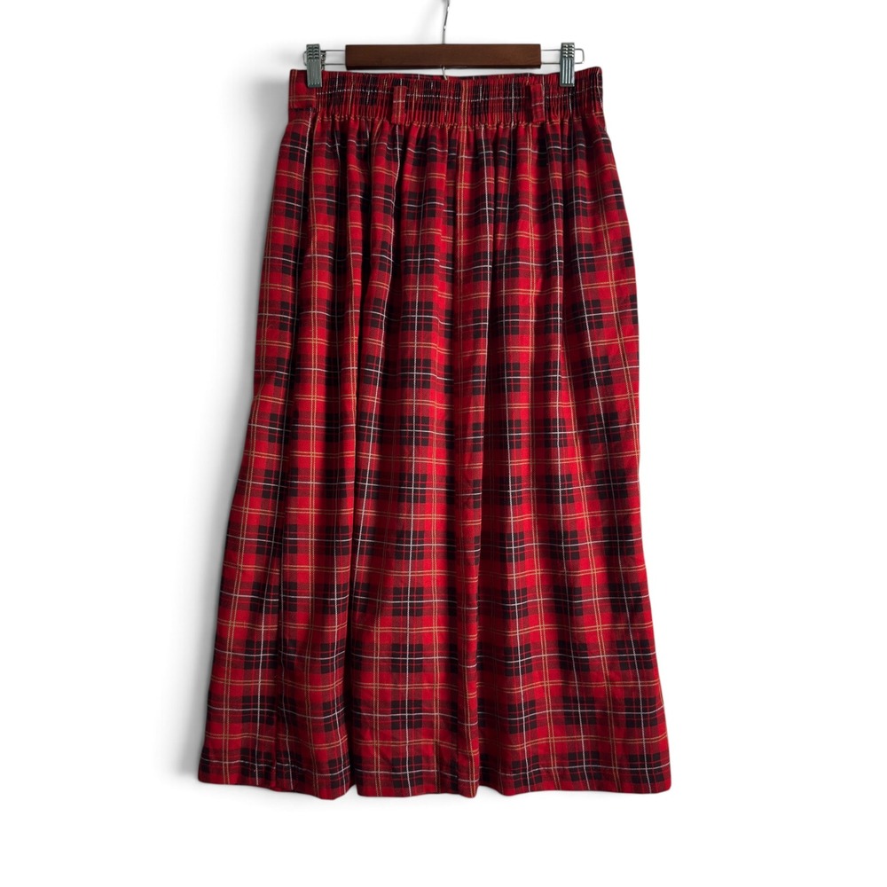 Diane Richard Plaid Pleated Midi Skirt Red Tartan Women Size 14 Vintage USA Made - Picture 2 of 5